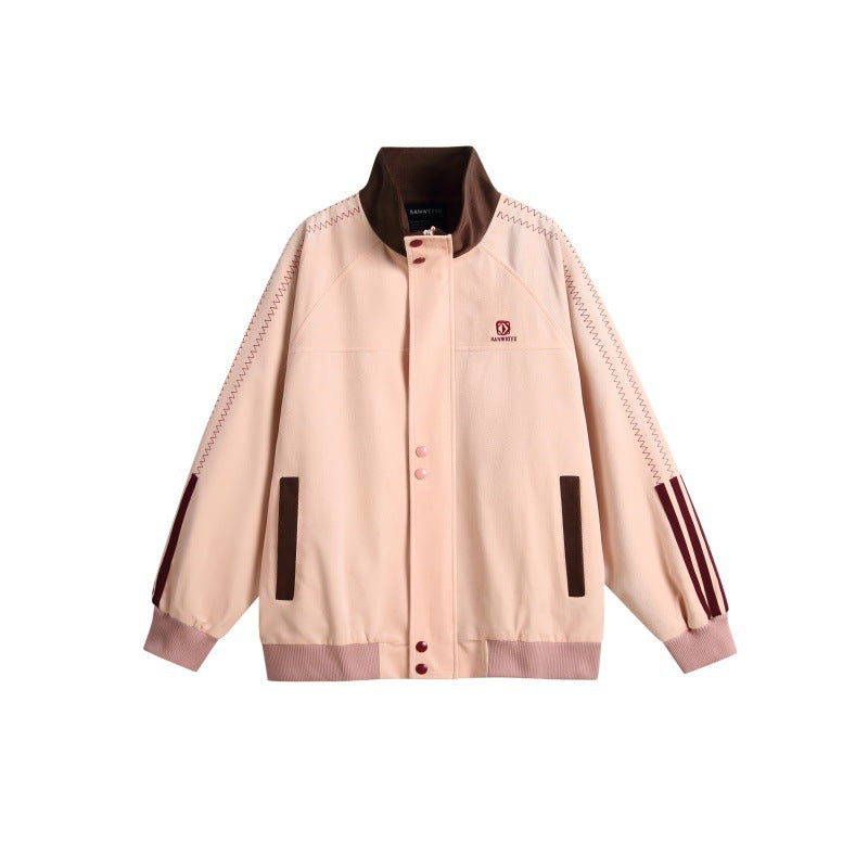 Men's bomber jacket in boxy cut with high stand-up collar, snap button placket and contrast piping Chichicherry