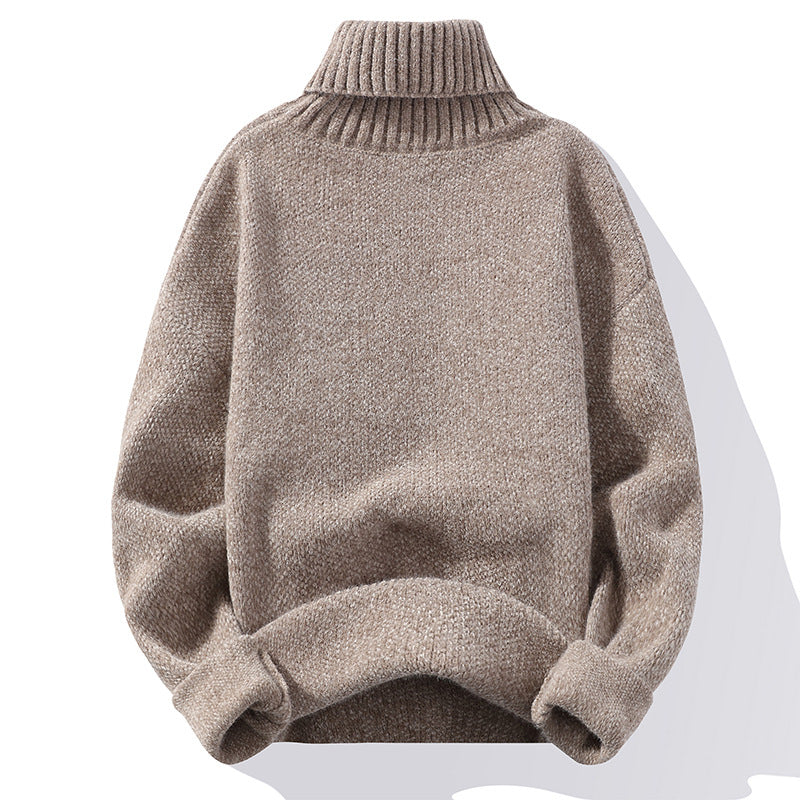 Men's turtleneck sweater made of boucle fine knit with ribbed cuffs Chichicherry