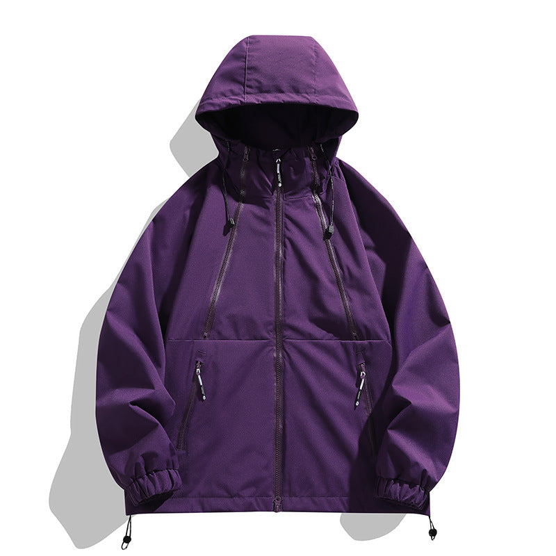 Unisex Lightweight Hooded Windbreaker with Water-Repellent Surface, Zipper Pockets and Drawstring Chichicherry