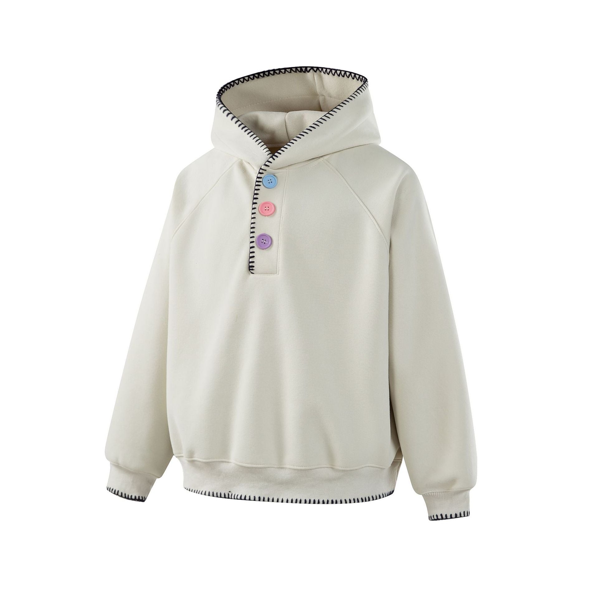 Women's hoodie with half button placket, decorative saddle seam, and oversized fit Chichicherry