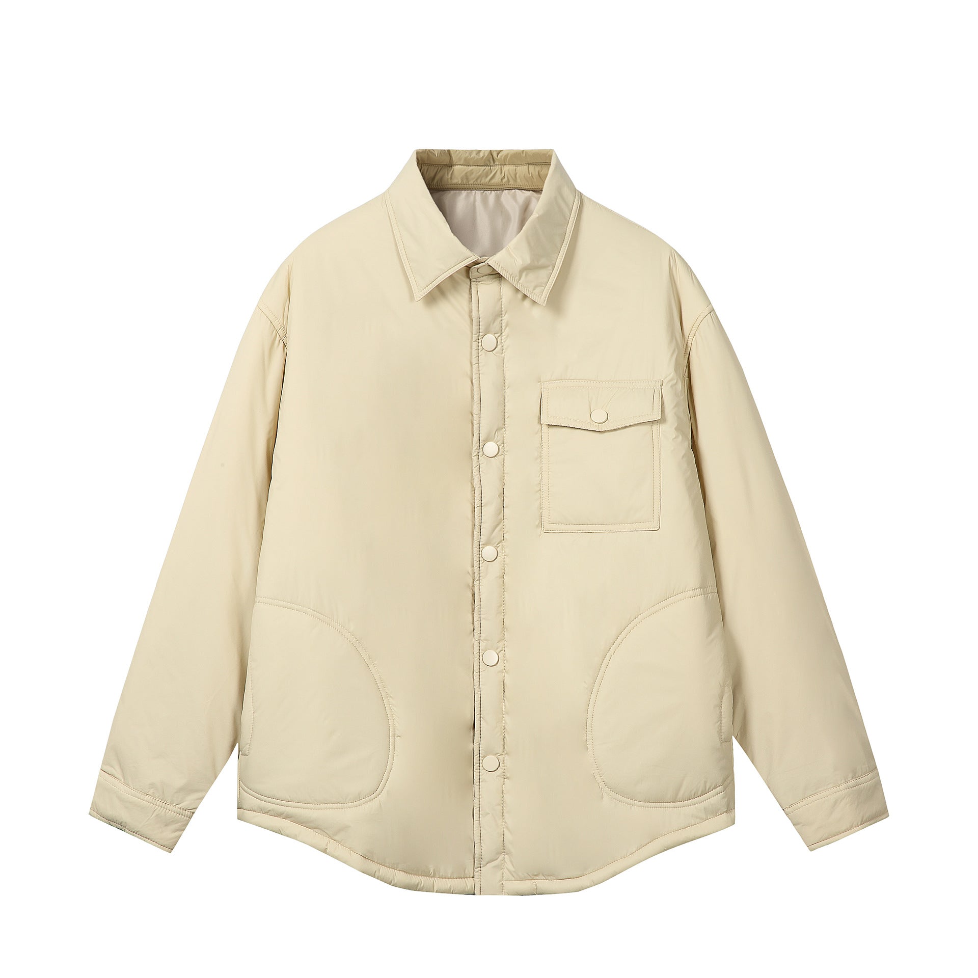 Unisex Short Cut Thermal Shirt Jacket with Shirt Collar and Flap Pocket Chichicherry