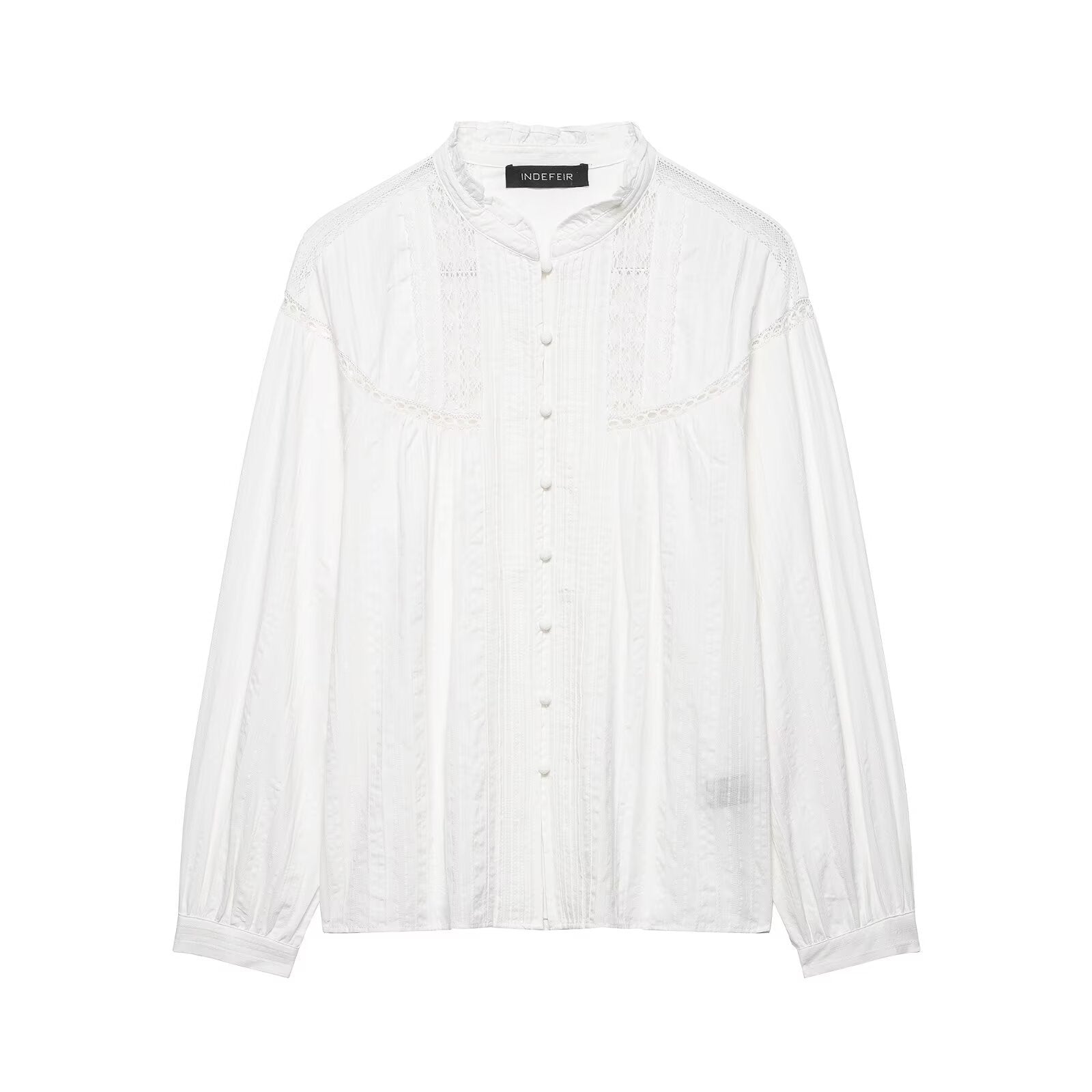 Women's vintage-inspired cotton blouse with lace yoke and ornamental button placket Chichicherry