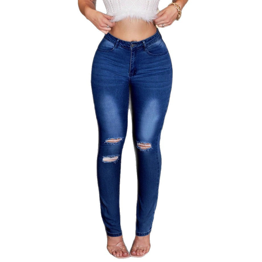 Women High-Waisted Bootcut Denim Jeans with Sculpting Effect and Knee Rips Chichicherry