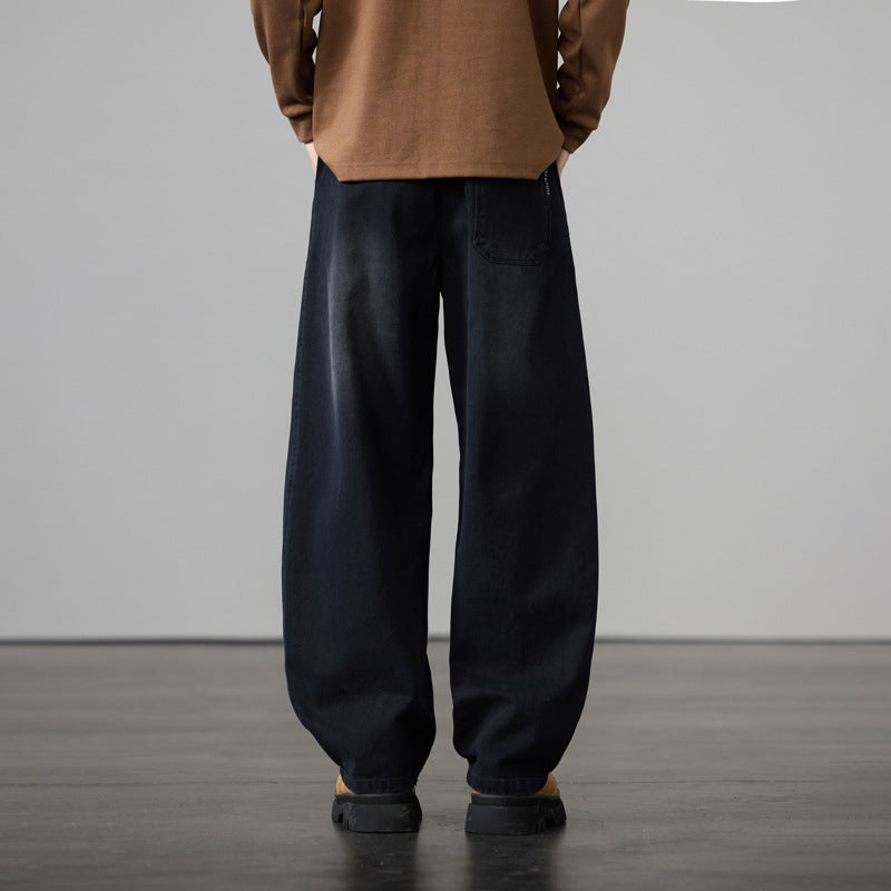 Men's Wide Cotton Drawstring Pants in Vintage Wash Look Chichicherry