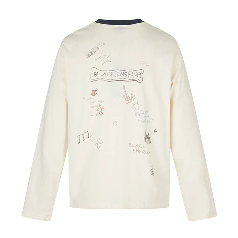 Women's long-sleeve shirt with comic guitar print, glitter detail, and contrast collar Chichicherry