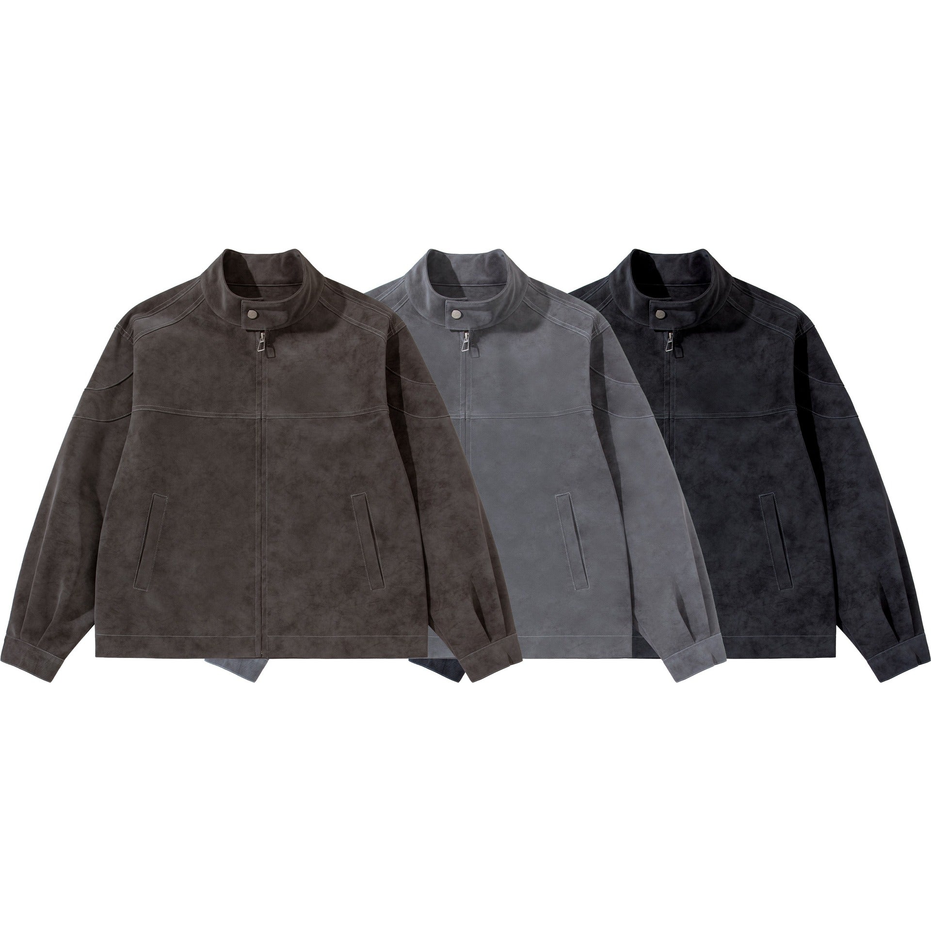 Men's short blouson in suede look with stand-up collar and concealed zipper Chichicherry