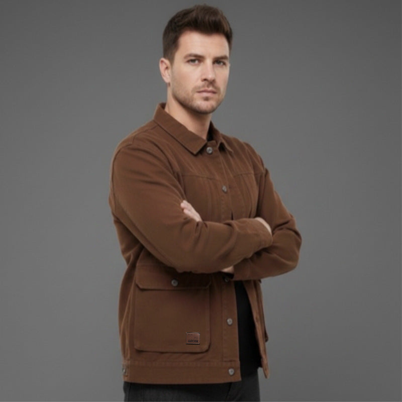 Men's Canvas Utility Overshirt with Large Flap Pockets and Relaxed Fit Chichicherry