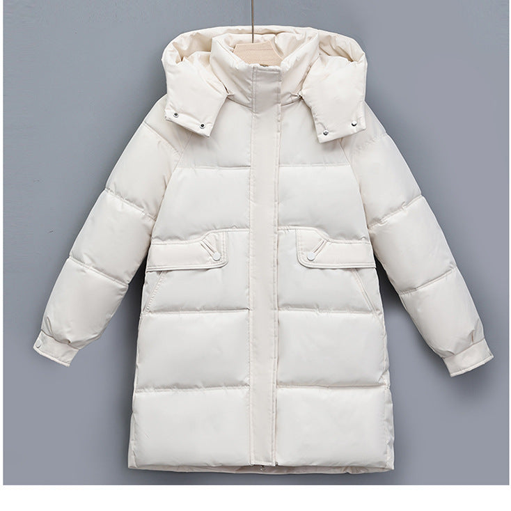 Women's long thermally insulated parka with removable hood, concealed zipper and flap pockets Chichicherry