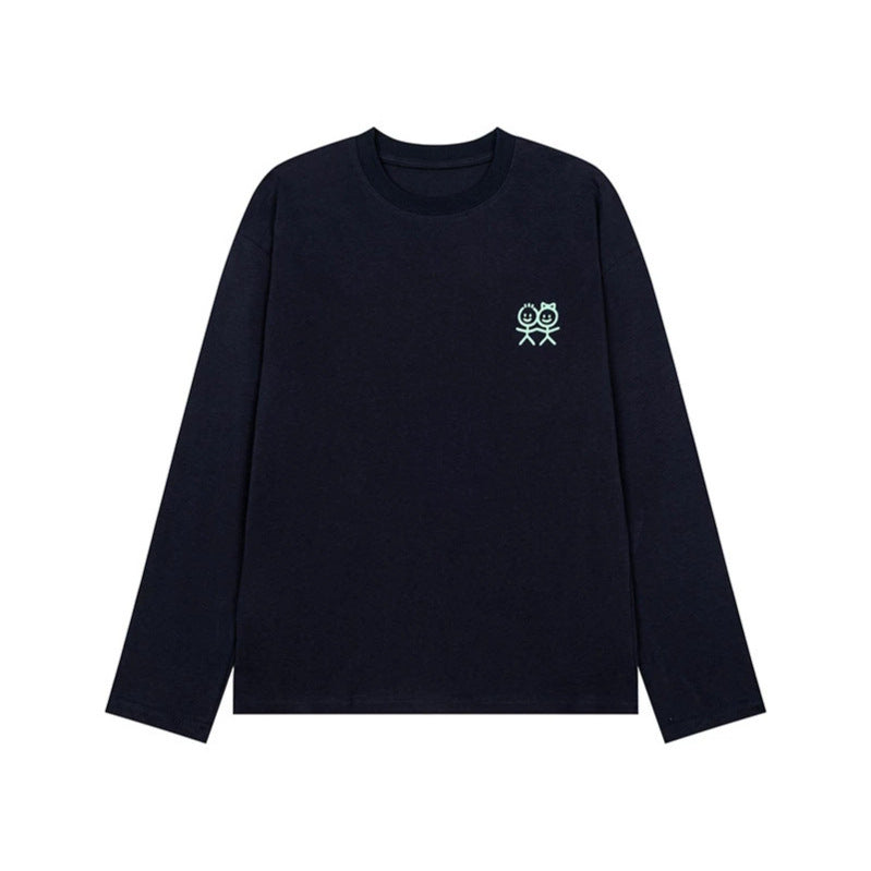 Unisex Long Sleeve Cotton Shirt with Minimalist Friendship Embroidery Chichicherry