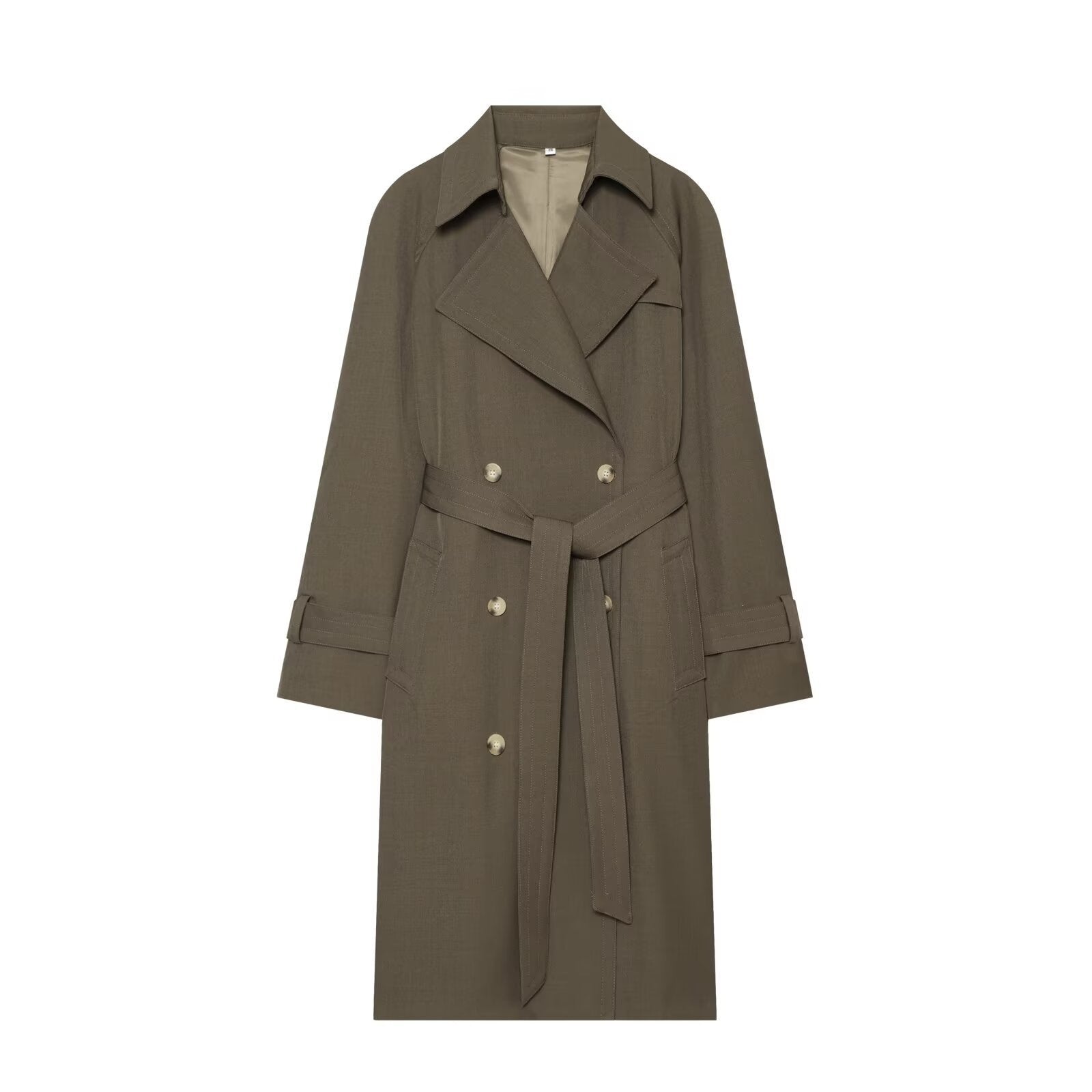 Women's Double-Breasted Trench Coat with Waist Belt and Raglan Sleeves Chichicherry