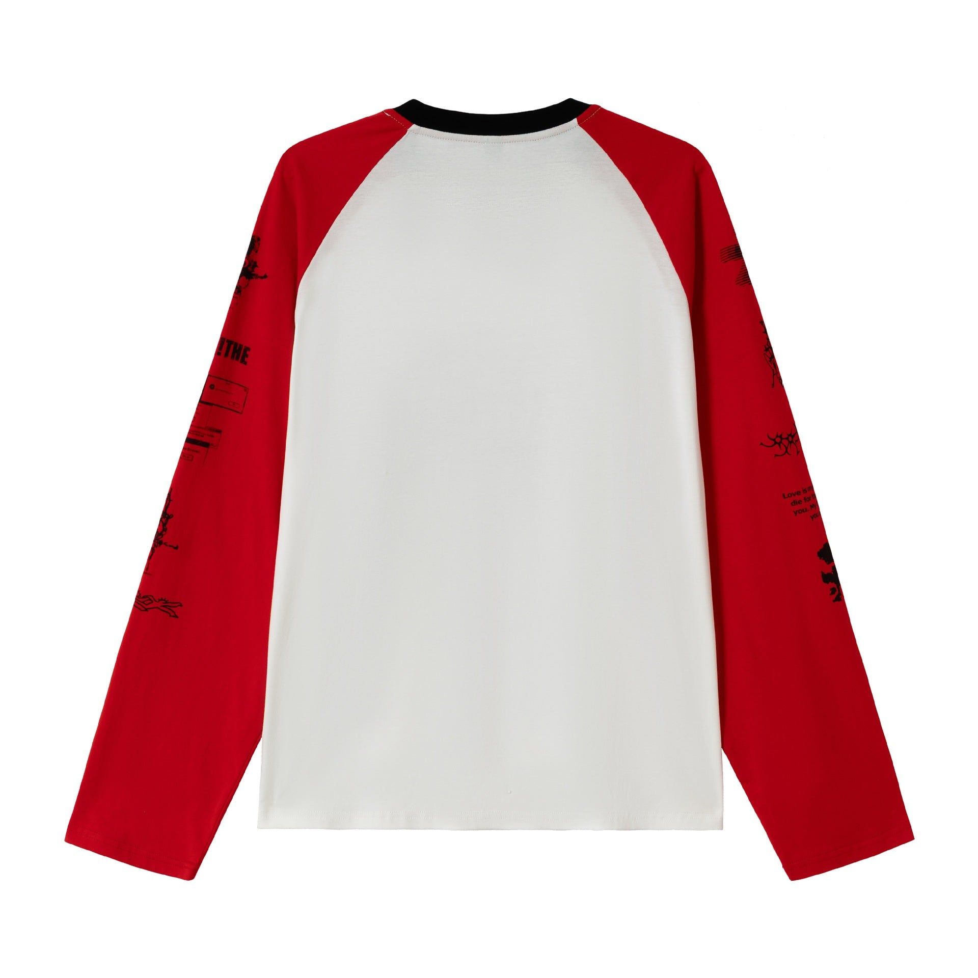 Unisex Long Sleeve Raglan Shirt with Graphic Print and Contrasting Crew Neck Chichicherry