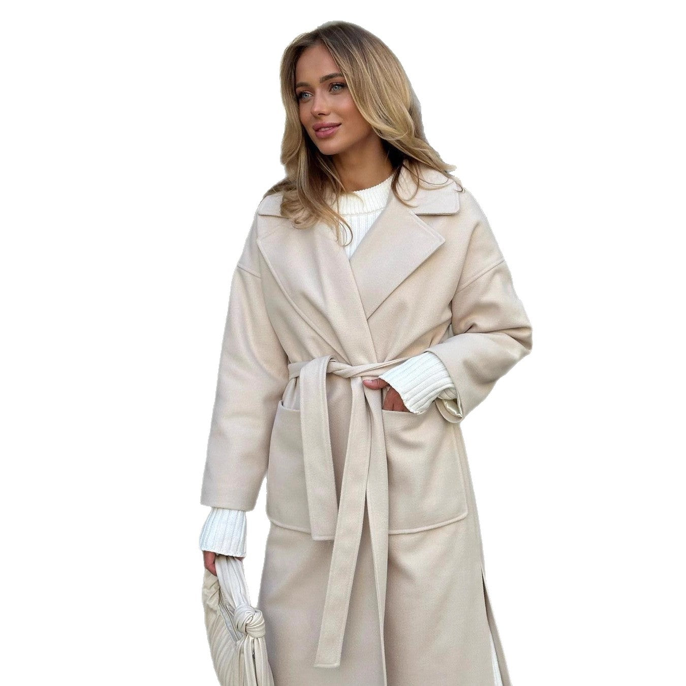 Damen Wickelmantel aus Wollmix mit Taillengürtel und aufgesetzten Taschen Chichicherry