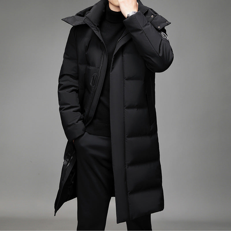 Men's Maxi-Length Thermal Quilted Coat with High Collar and Concealed Front Chichicherry