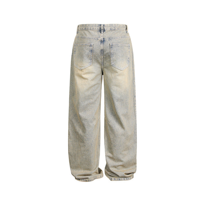 Women's Wide High-Waist Baggy Jeans with Used Wash and Knee Panels Chichicherry
