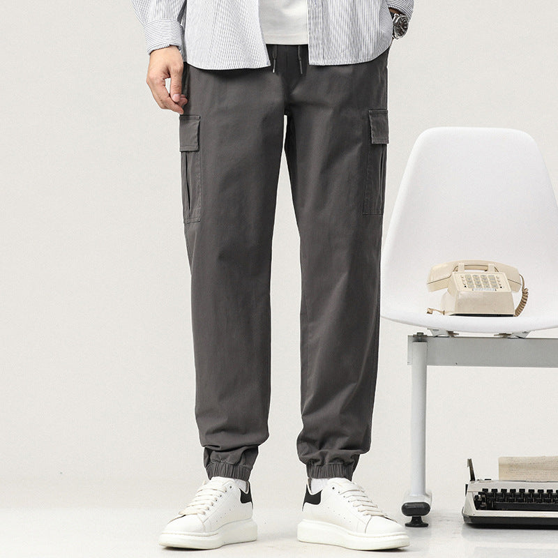 Men Tapered Cargo-Jogger Pants with Drawstring Waist, Flap Pockets and Elastic Ankle Cuffs Chichicherry
