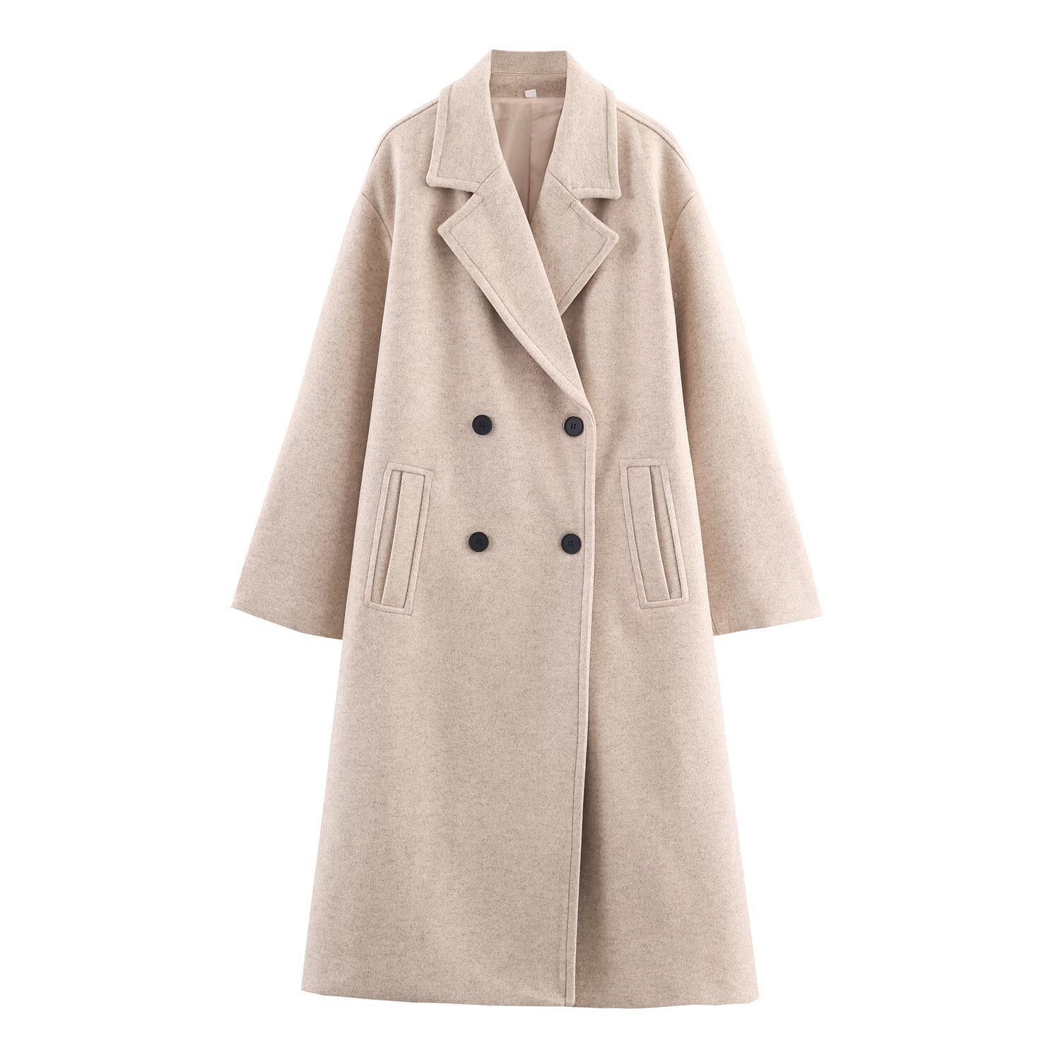 Women's Double-Breasted Oversized Coat with Notched Lapels and In-seam Pockets Chichicherry
