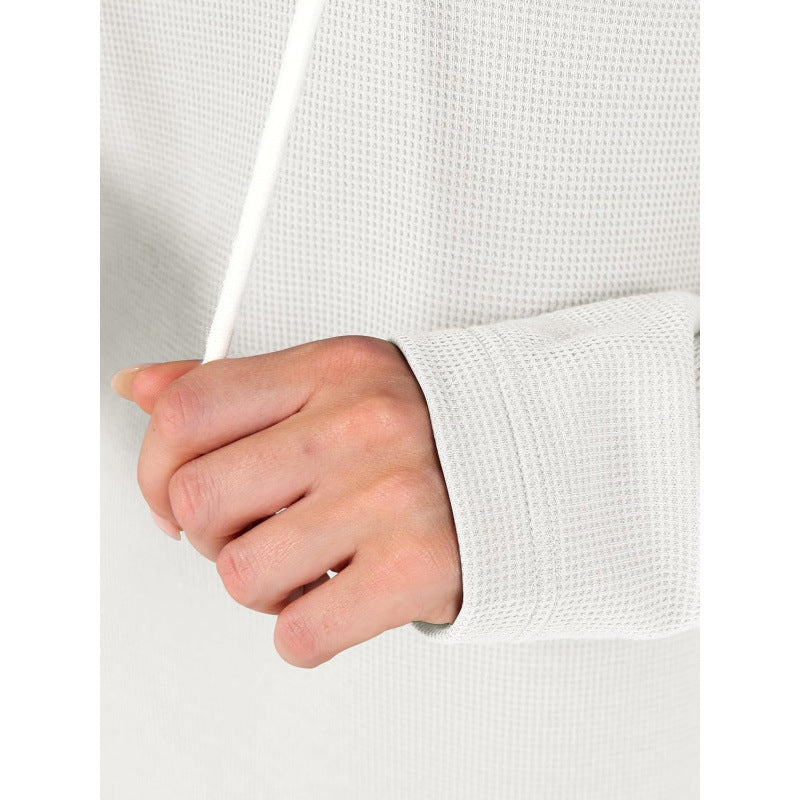 Ladies waffle knit hooded sweater with V-neck, oversized cut and side slits Chichicherry