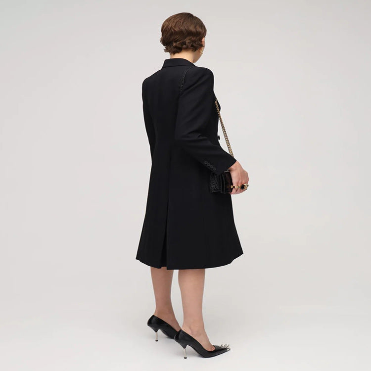 Women's fitted blazer dress-coat with contrasting shawl collar and flared skirt Chichicherry