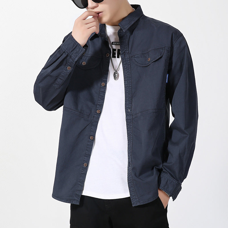 Men's lightweight canvas shirt jacket in overshirt style with chest flap pockets and button closure Chichicherry