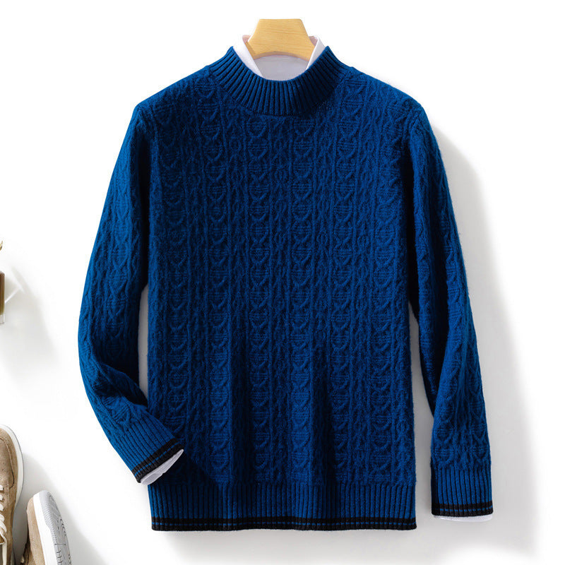Ladies fine knit pullover with cable pattern, short standing collar, and ribbed finishes Chichicherry