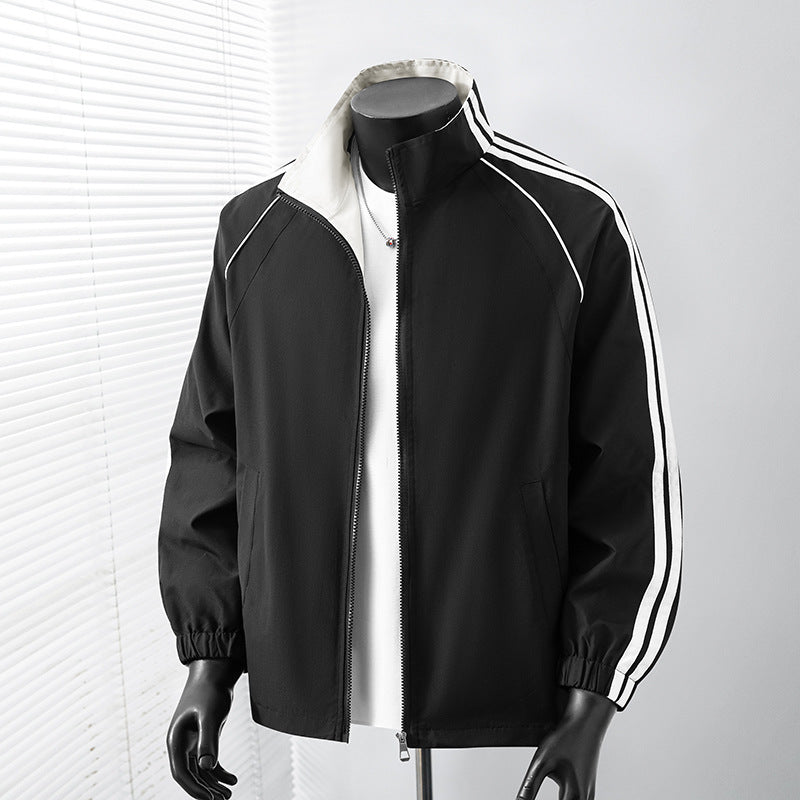 Men's Light Track Blouson Jacket with Stand-Up Collar and Contrast Stripes Chichicherry