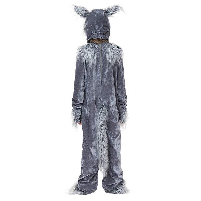Girls Plush Wolf Costume with Hood and Detailed Faux Fur Accents Chichicherry