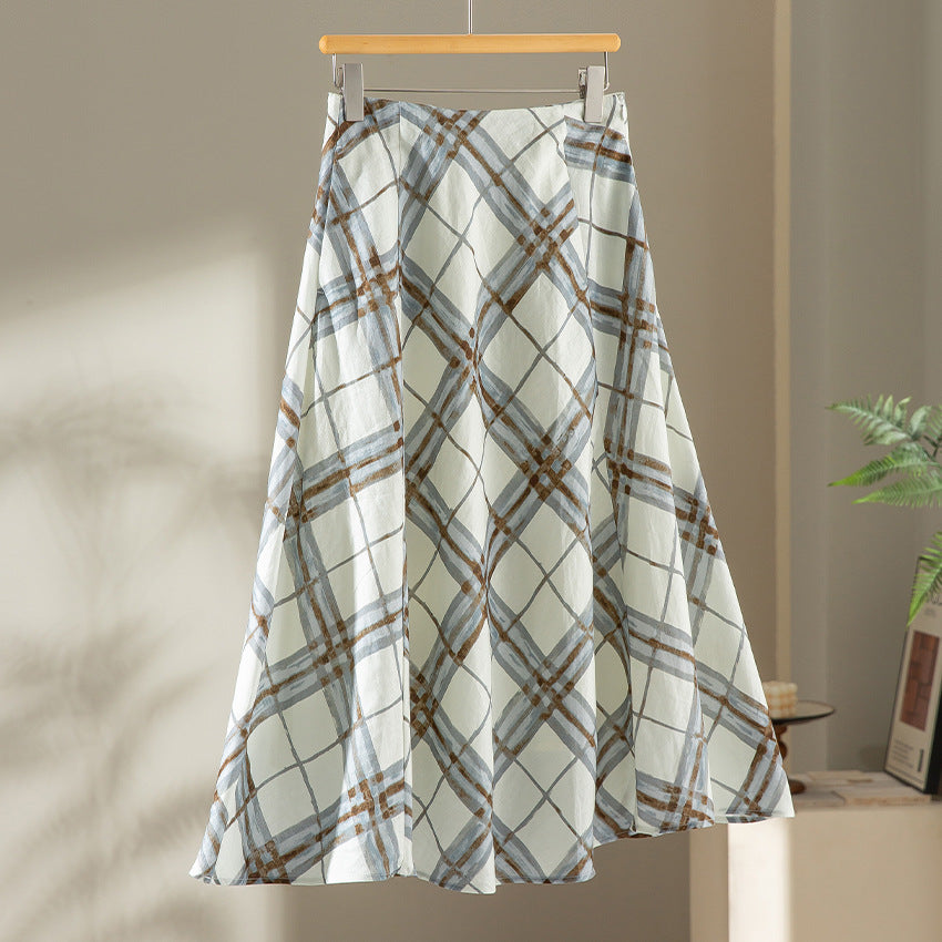Women’s midi skirt in A-line silhouette with watercolored check pattern Chichicherry