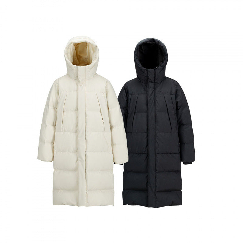 Women Longer quilted down coat with high hood and concealed zipper placket Chichicherry