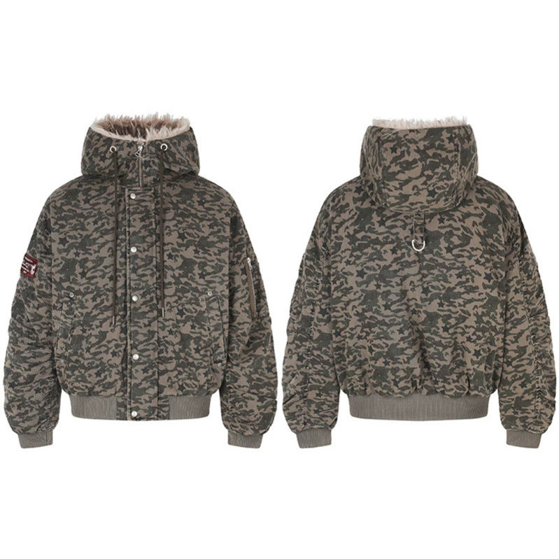 Women's quilted bomber jacket with faux fur hood, drawstring, and utility pockets Chichicherry