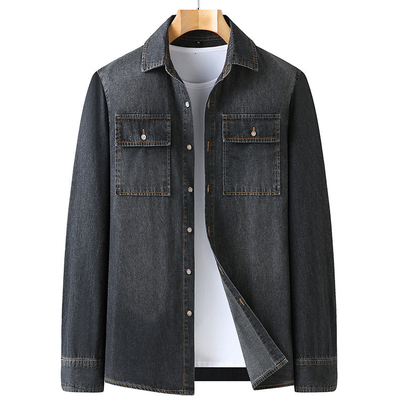 Men's denim shirt made of cotton denim with a Kent collar and patch chest pockets Chichicherry