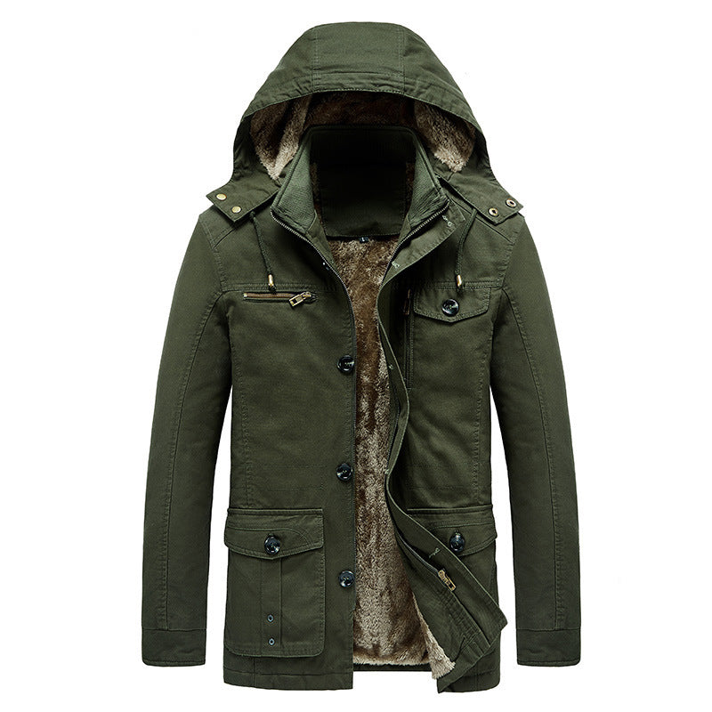 Men's padded hooded parka in canvas look with teddy lining and multifunction pockets Chichicherry
