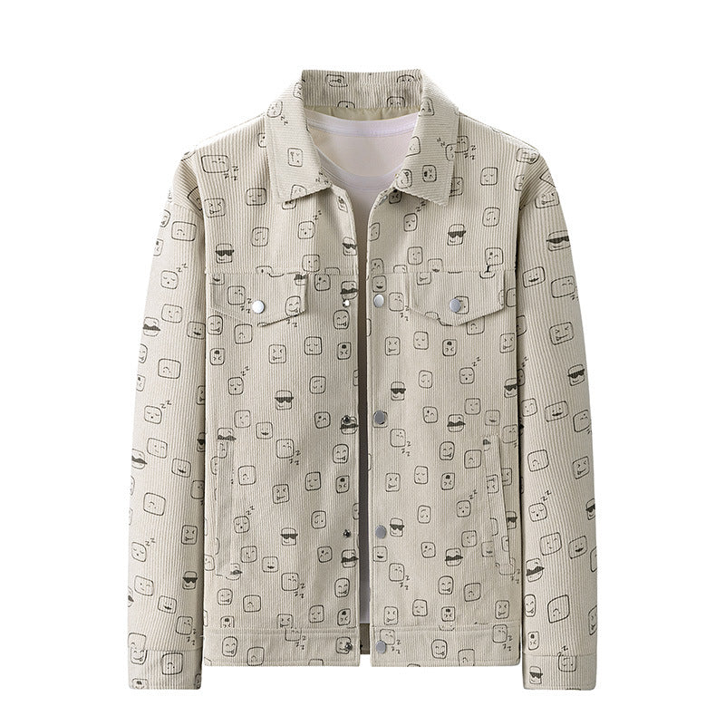 Men's cord jacket made of fine corduroy with allover print, snap button placket and flap pockets Chichicherry