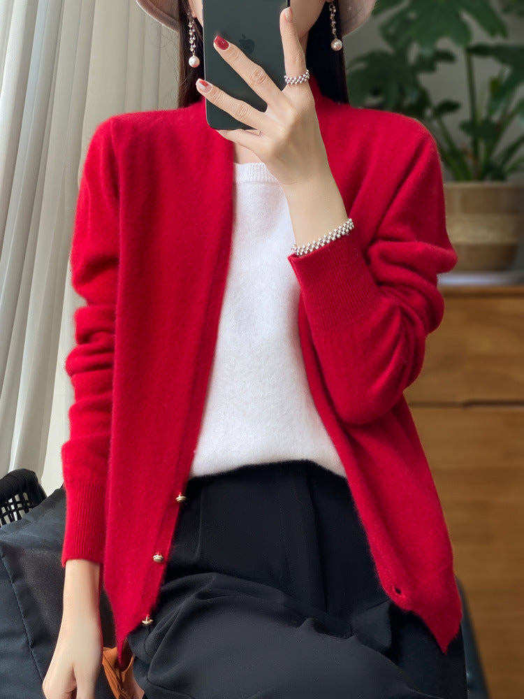 Women's open fine-knit cardigan in mohair look with straight hem and narrow cuffs Chichicherry