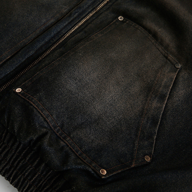 Men's Padded Bomber Jacket with Teddy Lining, Hood and Used Finish Chichicherry
