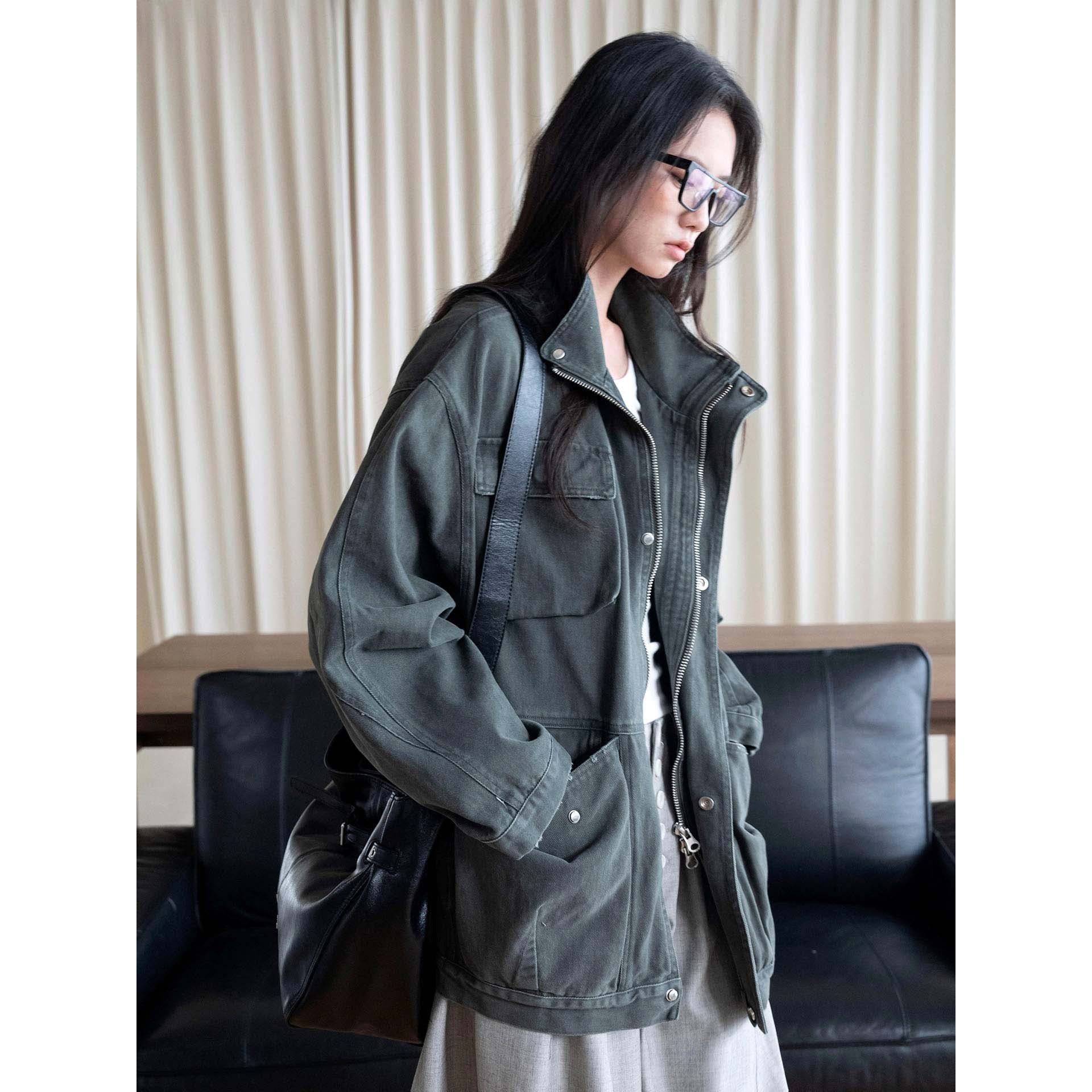Women's Oversized Field Jacket made of sturdy canvas with a high collar and patch pockets Chichicherry