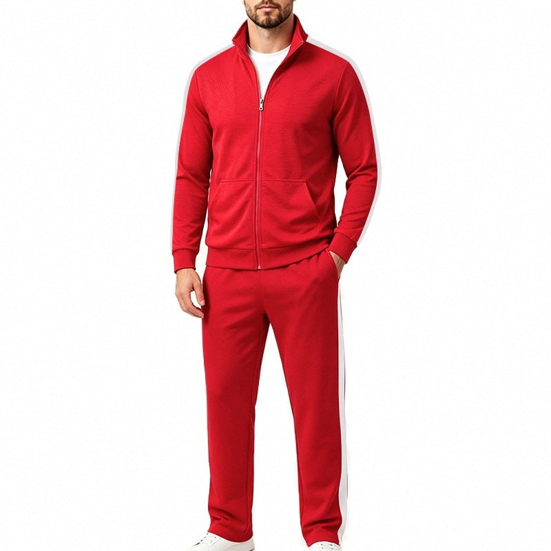 Men's tracksuit set made of French terry with stand-up collar, side stripes, and zip-up jacket Chichicherry