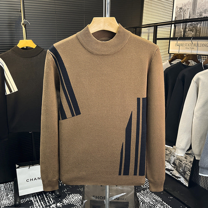 Herren Feinstrick-Pullover mit kurzem Stehkragen und geometrischem Intarsia-Design Chichicherry