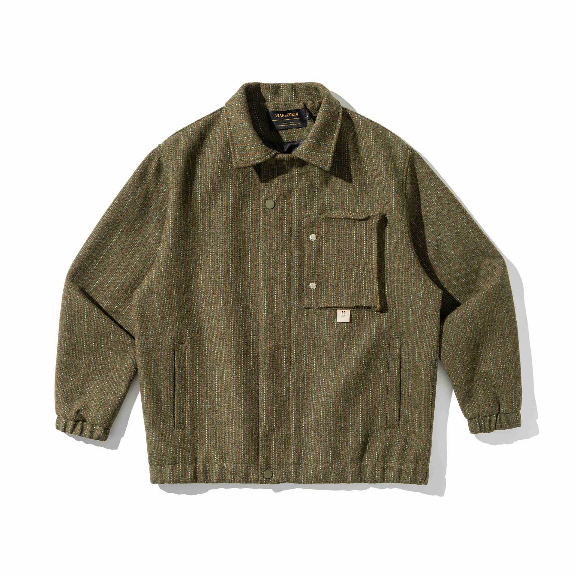 Unisex Structured Overshirt Blouson made of woven wool blend with button front Chichicherry