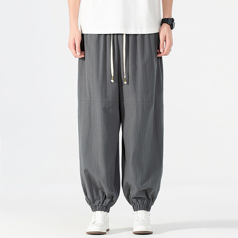 Men's loose-fitting linen-cotton sweatpants with drawstring and gathered leg cuffs Chichicherry