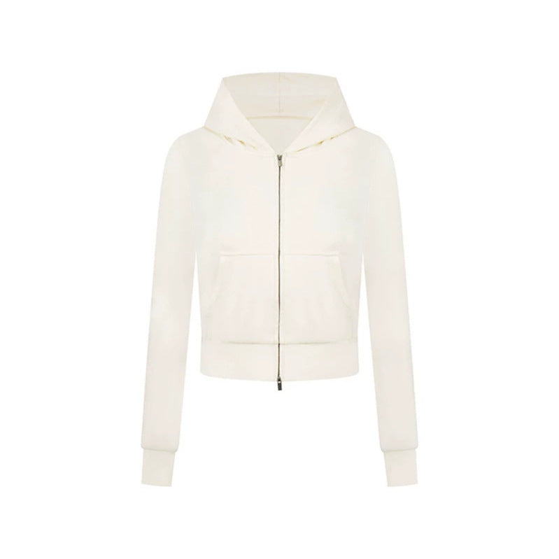 Women's short cut hoodie made of cotton blend with two-way zipper and ribbed cuffs Chichicherry