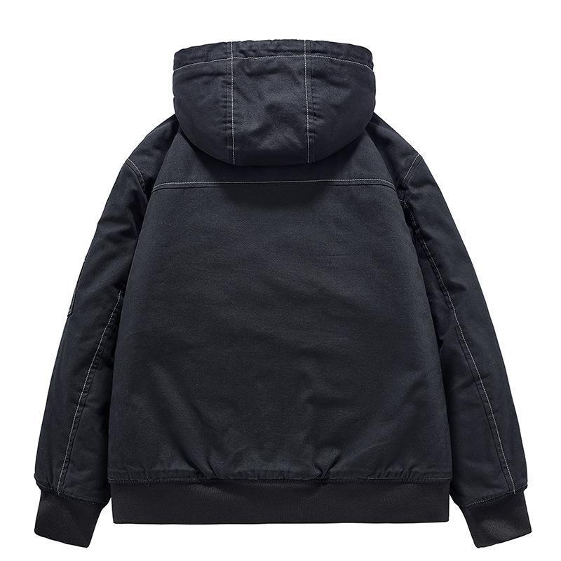 Men's Hooded Canvas Jacket with Sherpa Lining, Windproof and Utility Pockets Chichicherry