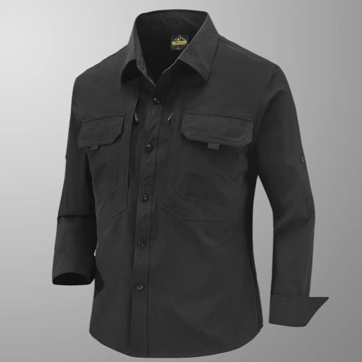 Men's Technical Field Shirt with Ripstop Structure, Chest Pockets and Roll-Up Sleeves Chichicherry