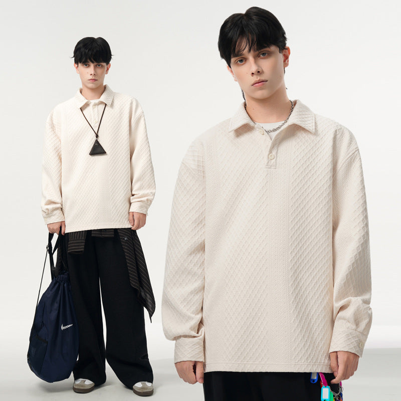 Men's Oversized Polo Shirt Sweatshirt with Diamond Pattern, Extended Cut and Polo Collar Chichicherry