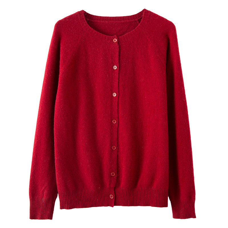 Women's Short-Cut Fine Knit Cardigan with Round Neckline and Boxy Fit Chichicherry