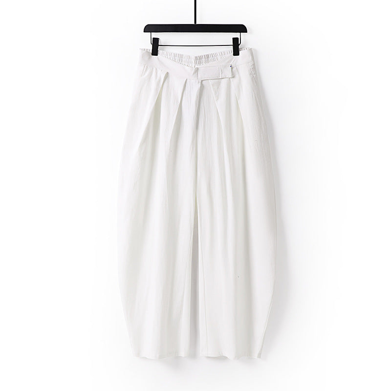 Women's High-Rise Culotte Pants with Pleats and Elastic Waistband Chichicherry