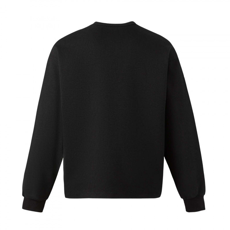 Unisex Oversize Sweatshirt with Henley Neckline and Blurry Butterfly Print Chichicherry