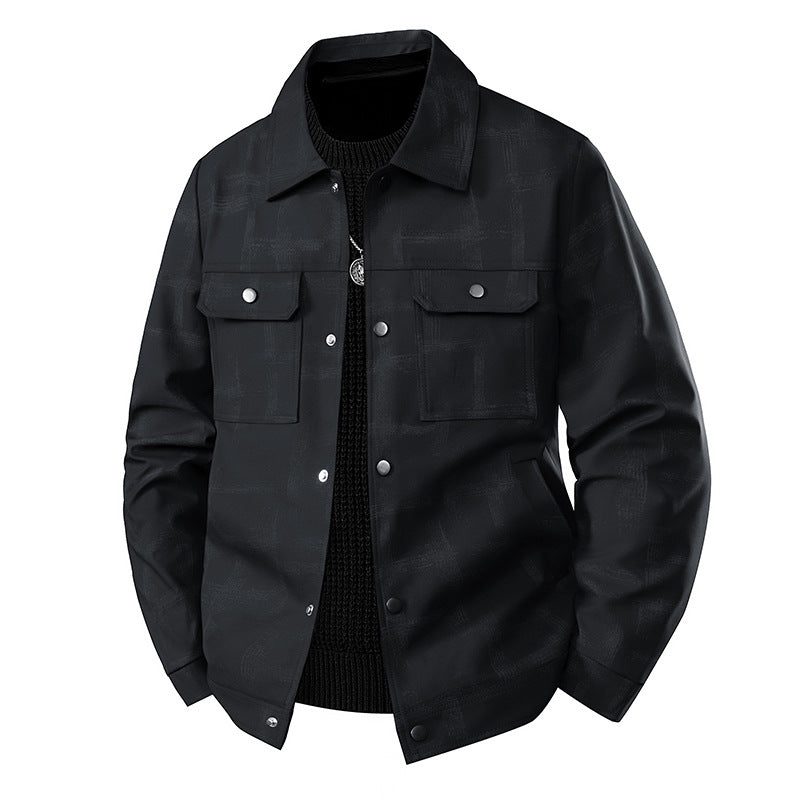 Men's Lightweight Overshirt Jacket with Subtle Reptile Print and Snap Closure Chichicherry