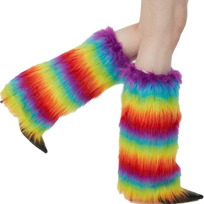Women's long faux fur leg warmers with shaggy look and elastic waistband Chichicherry