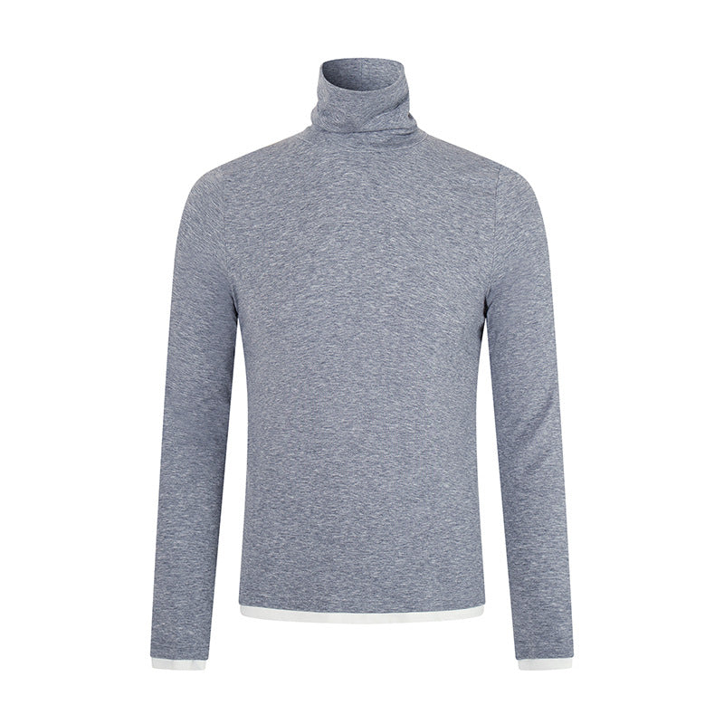 Men's Slim-Fit Turtleneck Fine Knit Shirt with Melange Jersey and Stretch Chichicherry