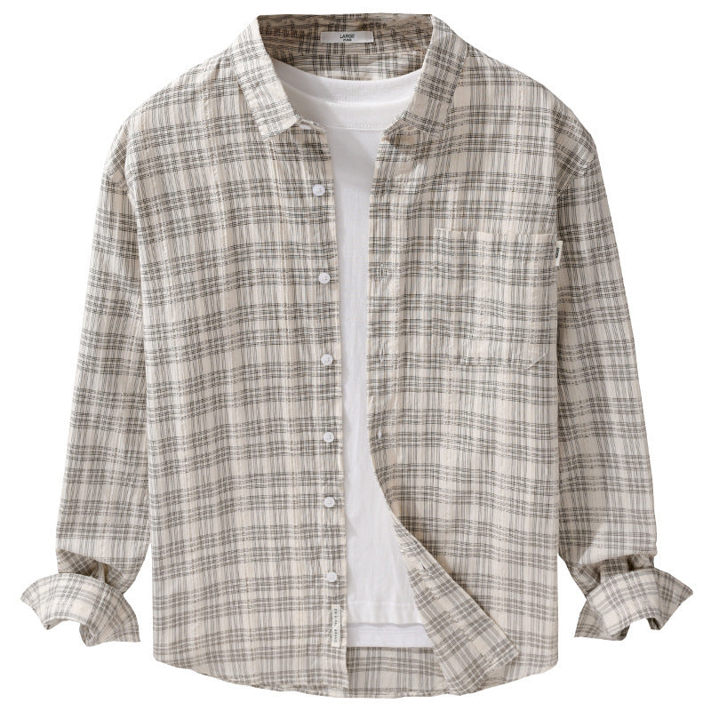 Men's Checked Cotton Overshirt in Relaxed Fit with Chest Pocket and Soft-Touch Chichicherry